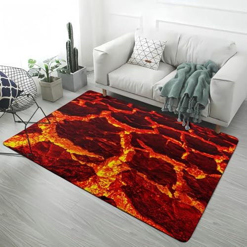 YEGRFJIS 3D Schwarz Rot Heimdekoration Großer Teppich Abstrakte Flamme Gesteinsstruktur Kinder Jungen Teppich Schlafzimmer Zimmer Wohnzimmer, Modern Weichem Matten Krabbelmatte(200x280cm/Mehrfarbig) von YEGRFJIS