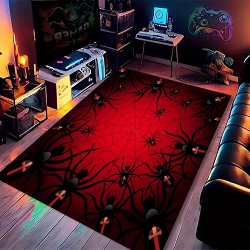 YEGRFJIS 3D Spinnennetz Teppich (Rot/Schwarz) Kurzflor, 40x60cm waschbar & rutschfest Teppich für Innenbereich (Vordertür/HintertüR/Eingang, Wohnzimmer, Schlafzimmer) von YEGRFJIS