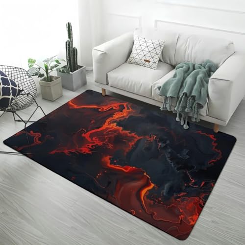 YEGRFJIS Abstrakte Flamme Gesteinsstruktur 3D-Druck Weicher Wohnzimmer Teppich Für Wohnzimmer Schlafzimmer Sofa Dekoration, Kind Spiel Spiel Rutschfester Teppich Niedrigem Flor(100x200cm/Mehrfarbig) von YEGRFJIS