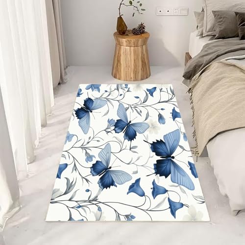 YEGRFJIS Aquarell-Blume-Schmetterling-Teppich für Wohnzimmer: Waschbarer Weicher Rutschfester Kurzflor-Teppich mit Schmetterlingsblumen-Muster für Schlafzimmer & Esszimmer(50x120cm/Multicolor) von YEGRFJIS