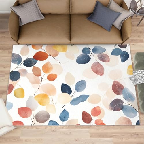 YEGRFJIS Aquarell-Herbst-Blatt-Überwurf, Waschbarer Rutschfester Boho-Teppich mit Nordischen Blättern & Natürlichen Zweigen – Für Eingangsbereich, Schlafzimmer & Küche(180x220cm/Multicolor) von YEGRFJIS