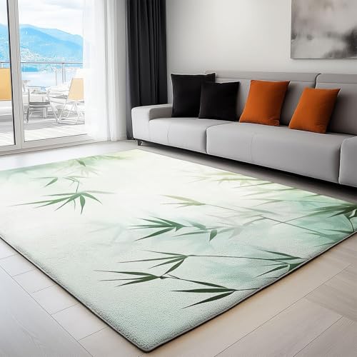 YEGRFJIS Bambusteppich, chinesische grüne Bambusblätter, waschbarer Wohnzimmer, fürs Schlafzimmer, weicher kurzflor Rutschfester Kaschmir-Imitat Teppiche(70x120cm/Multicolor) von YEGRFJIS