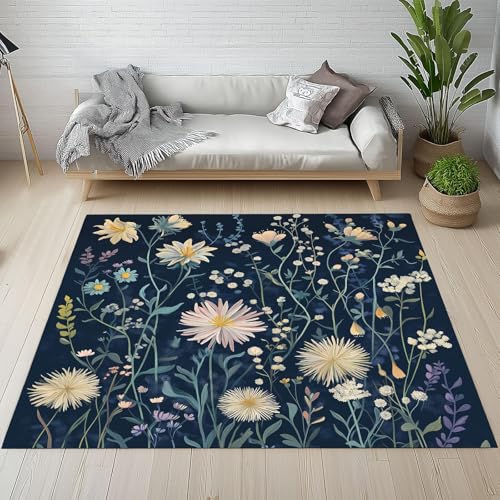 YEGRFJIS Blumenmuster-Vorleger: Waschbarer Rutschfester Fußmatte, Ultradünn Weicher Botanischer Überwurf – Für Küche, Kaschmir-Imitat Boho-Eingang & Kleinere Räume(45x120cm/Multicolor) von YEGRFJIS