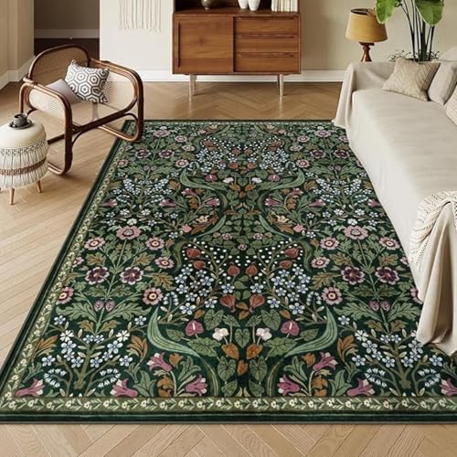 YEGRFJIS Boho Blumen Kaschmir-Imitat Teppich - Vintage, 90x150cm Waschbarer Teppich mit Rutschfester Unterseite, für Wohnzimmer, Schlafzimmer, Esszimmer und Eingangsbereich Innen - Grün von YEGRFJIS