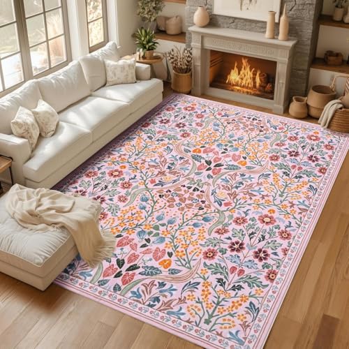 YEGRFJIS Boho Blumen Teppich, 50x80cm Vintage Waschbarer Kurzflor-Kaschmir-Imitat Teppich mit Rutschfester Unterseite, für Wohnzimmer, Schlafzimmer, Esszimmer, Eingangsbereich Innen, Rosa YEGRFJIS Boho Blumen Teppich, 50x80cm Vintage Waschbarer Kurzflor-Kaschmir-Imitat Teppich mit Rutschfester Unterseite, für Wohnzimmer, Schlafzimmer, Esszimmer, Eingangsbereich Innen, Rosa von YEGRFJIS