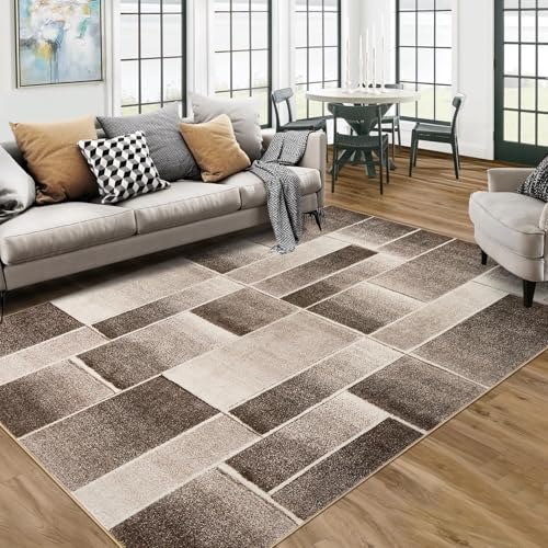 YEGRFJIS Geometrischer Kaschmir Teppich 200x250cm Wohnzimmer Modern Waschbarer Schlafzimmerteppich Braun Kurzflor rutschfest Weich Teppich für Küche, Kinderzimmer,Flur, Esszimmer von YEGRFJIS