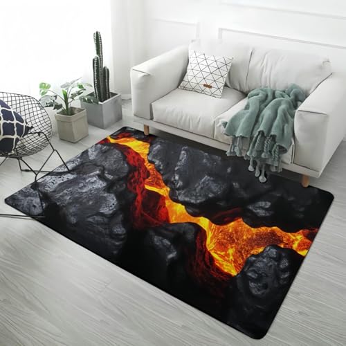 YEGRFJIS Kaschmir-Imitat-Teppich Flammen Vulkan 3D Landschaft Vulkanischem Lavastein Wohndeko Bereich Teppich Weich rutschfest Wohnzimmer, Spielzimmer Dekoration Badematte(40x60cm/Mehrfarbig) von YEGRFJIS