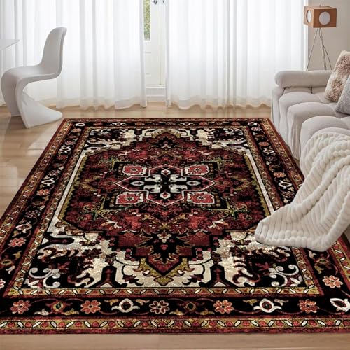YEGRFJIS Kurzflor-Orient-Böhmen-Teppich, Kaschmir-Imitat Rotes geometrisches Muster rutschfeste Fußmatte – Für Schlafzimmer, Flur, Wohnzimmer, Küche & Badezimmer(60x30cm/Multicolor) von YEGRFJIS