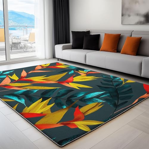 YEGRFJIS Kurzflor - Pflegeleicht Dunkelgrau Wohnzimmer Teppich Für Schlafzimmer, Schön Blumen Blätter Waschbar Flur Matte, Kaschmir-Imitat Schmutzabweisend rutschfest Wurfteppich(50x120cm/Multicolor) von YEGRFJIS