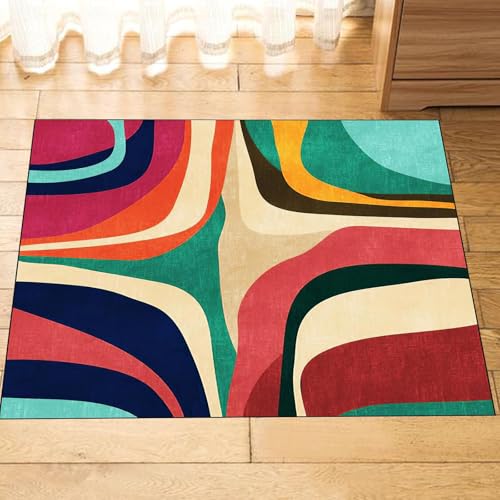 YEGRFJIS Kurzflor Wohnzimmer Teppich,rutschfest Waschbar,für Küche,Schlafzimmer Flur Modernes Abstraktes, Farbenfrohes Spleißen kleine teppiche(50x140cm/Multicolor) von YEGRFJIS