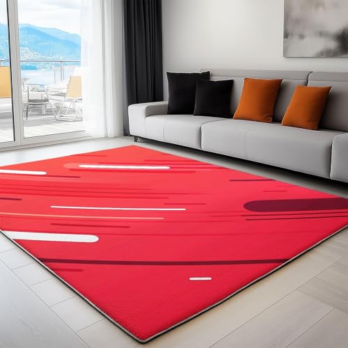 YEGRFJIS Minimalistisch Einfache Geometrische Minimalistisch Streifen Waschbar Teppich Wohnzimmer Kaschmir-Imitat Teppich Kurzflor Schlafzimmer Rot Waschbar Anti-Rutsch fussmatte 200x250cm/Multicolor von YEGRFJIS