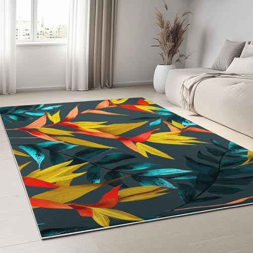 YEGRFJIS Modern Blumen Pflanzlich Teppich Wohnzimmer Schlafzimmer hohe Flordichte Teppich, rutschfest Kurzflor Kunstwolle Waschbar angenehm weich Teppiche für Esszimmer, Flur(80x120cm/Multicolor) von YEGRFJIS