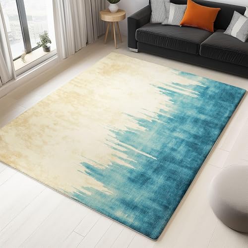 YEGRFJIS Moderne Wohnzimmer Große Weich Teppich, Nordisches Abstrakte Gefälle Beige Blau rutschfest Vintage Schlafzimmer Teppich für Schlafzimmer Esszimmer, Flur, Dunkelgelb(60x90cm/Multicolor) von YEGRFJIS
