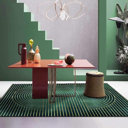 YEGRFJIS Moderner Geometrischer Teppich für Wohnzimmer, Große Fläche Teppich, Waschbar & rutschfest, Mit Luxus-Linien (Grün) – Für Schlafzimmer, Unter Dem Esstisch & Büro(200x280cm/Multicolor) von YEGRFJIS