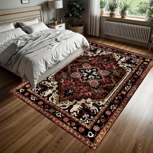 YEGRFJIS Orientalisch Vintage Wohnzimmer Rutschfestteppich, Weich Kurzflor Traditioneller Klassiker Waschbarer Teppich Esszimmer füR Eingangsbereich Schlafzimmer Rot(40x60cm/Multicolor) von YEGRFJIS