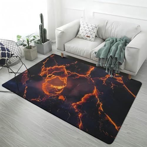 YEGRFJIS Schlafzimmer Junge Vulkan Lava Magma Bereich Teppich 3D Teppich Teppich Für Wohnzimmer Schlafzimmer Sofa Fußmatte Dekoration, Kind Spiel Spiel Anti-Rutsch Bodenmatte(70x120cm/Mehrfarbig) von YEGRFJIS