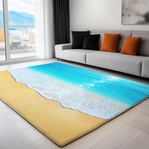 YEGRFJIS Strand Meer Wellen Wohnzimmer Teppich Landschaft Gedruckt Boden Teppich rutschfest Waschbar Kurzflor Outdoor, Moderne Kaschmir-Imitat 3D-Gedruckter für Schlafzimmer Blau(60x110cm/Multicolor) YEGRFJIS Strand Meer Wellen Wohnzimmer Teppich Landschaft Gedruckt Boden Teppich rutschfest Waschbar Kurzflor Outdoor, Moderne Kaschmir-Imitat 3D-Gedruckter für Schlafzimmer Blau(60x110cm/Multicolor) von YEGRFJIS