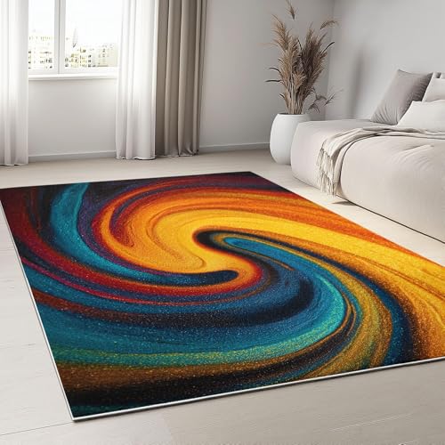 YEGRFJIS Teppich Kurzflor - Weich Kunstwolle rutschfest Waschbar Wohnzimmer Teppiche Flauschiger, Schlafzimmer Teppich Abstrakte Wirbel, für Eingangsbereich Arbeitszimmer(170x210cm/Multicolor) von YEGRFJIS