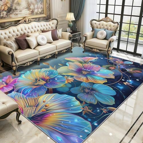 YEGRFJIS Teppich Wohnzimmer Moderne 3D Blumen, Weiche Flauschig Antirutschunterlage Kurzflor Kaschmir-Imitat Fläche Teppiche für Kinderzimmer Schlafzimmer Outdoor Küche(50x160cm/Multicolor) von YEGRFJIS