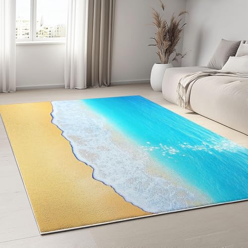 YEGRFJIS Teppich rutschfest Waschbar Kurzflor Outdoor Teppich, Moderne Kaschmir-Imitat 3D-Gedruckter für Schlafzimmer Kinderzimmer Wohnzimmer Büro Blau robuster Läufer(40x60cm/Multicolor) von YEGRFJIS