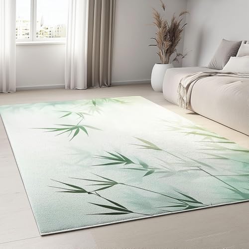 YEGRFJIS Teppich rutschfest Wohnzimmer Handbemalter Grüner Bambus, Waschbarer Weicher Kunstwolle Wohnzimmer Teppich, Bambusblätter Für Schlafzimmer Büro Bereich Esszimmer(180x275cm/Multicolor) von YEGRFJIS