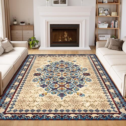 YEGRFJIS Traditioneller Beiger Vintage-Orientalischer Kaschmir-Imitat Teppich, Klassischer Waschbarer Rutschfester Groß-Kurzflor-Teppich – Für Wohnzimmer & Schlafzimmer(50x160cm/Multicolor) von YEGRFJIS
