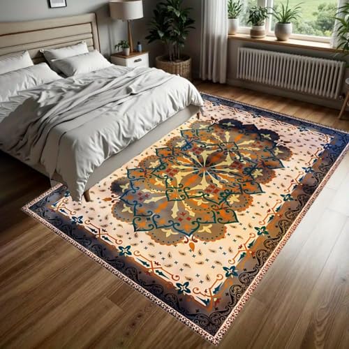YEGRFJIS Vintage-Großer Orientalischer Wohnzimmer-Teppich: Traditioneller Waschbarer Rutschfester Gummirücken-Teppich – Für Schlafzimmer Nachttischvorleger, Küche & Esszimmer(70x120cm/Multicolor) von YEGRFJIS