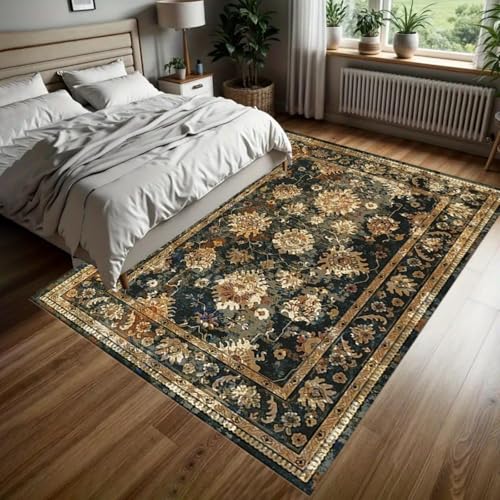 YEGRFJIS Vintage-Kaschmir-Imitat Traditioneller Wohnzimmer-Teppich, Extragroßer Waschbarer Rutschfester Weicher Kurzflor-Teppich Schick Alt – Für Schlafzimmer, Nachtvorleger(40x60cm/Multicolor) von YEGRFJIS