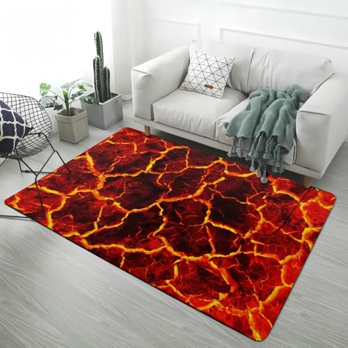 YEGRFJIS Waschbar Teppich Mit Vulkan-Lava-Magma-Motiv, 3D Druck Motiv Kaschmir-Imitat Wohnbereich Teppich Für Wohnzimmer, Schlafzimmer, Kinder Spiel rutschfeste Bodenmatte(170x210cm/Mehrfarbig) von YEGRFJIS