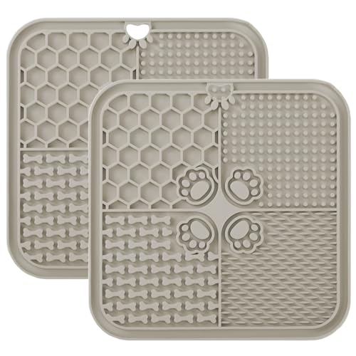 Leckmatte für Hunde, Futtermatte für Butter & Joghurt, Hundespielzeug für Baden, Training & Fellpflege (2er-Pack Beige, 20X20 cm) von YEICXOH