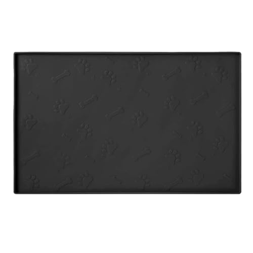 Silikon-Futtermatten für Haustiere - wasserdichte Hunde- und Katzenplatzmatten mit erhöhten Rändern (Schwarz, 40x30CM) von YEICXOH