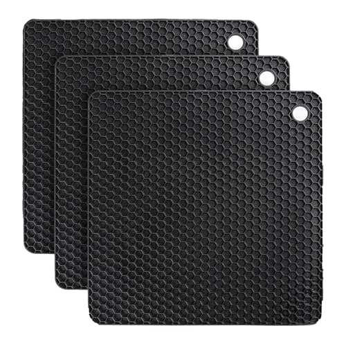 Untersetzer Topf 3 Stück Silikon Untersetzer für Heiße Töpfe und Pfannen,Topf Inhaber Tischset auch Hitzebeständiges Topflappen für Küche Löffel (3Pack Schwarz) von YEICXOH