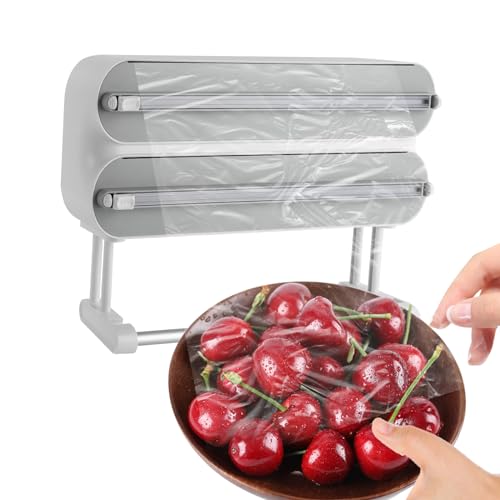 3 in 1 Frischhaltefolienspender mit Küchenrollenhalter - Küchenrollenhalterung mit Cutter - Küchenrollenhalter Ohne Bohren - Wandrollenhalter Küche - Folienschneider - Alufolienspender und Frischhalte von YEITBY