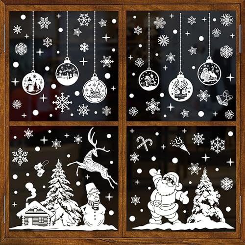 YEJAHY 9 Stück Fensterbilder Weihnachten Selbstklebend, Wiederverwendbar Fenstersticker Weihnachten, PVC Christmas Window Stickers für Weihnachten Dekoration Fenster Türen (A) von YEJAHY