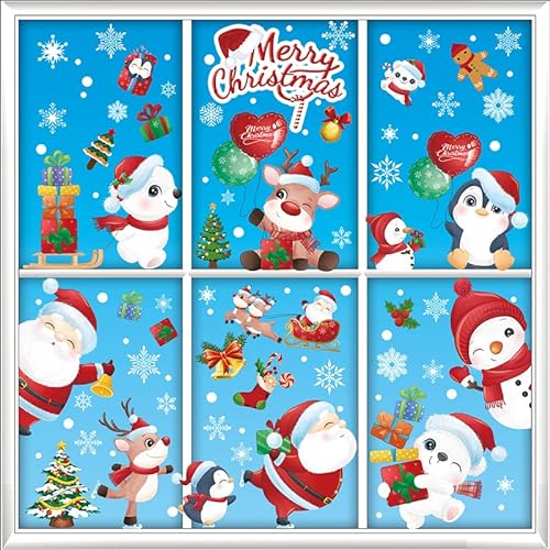 YEJAHY 9 Stück Fensterbilder Weihnachten Selbstklebend, Wiederverwendbar Fenstersticker Weihnachten, PVC Christmas Window Stickers für Weihnachten Dekoration Fenster Türen (C) von YEJAHY