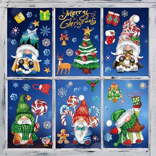 YEJAHY 9 Stück Fensterbilder Weihnachten Selbstklebend, Wiederverwendbar Fenstersticker Weihnachten, PVC Christmas Window Stickers für Weihnachten Dekoration Fenster Türen (E) von YEJAHY