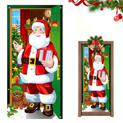 YEJAHY 90 x 180 cm Weihnachten Tür Abdeckung Dekoration, Weihnachtsdeko Weihnachtsmann Hängen Banner Hintergrund, Rot Weihnachtsbanner, für Indoor Outdoor Haus Weihnachten Deko (A) von YEJAHY