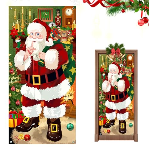 YEJAHY 90 x 180 cm Weihnachten Tür Abdeckung Dekoration, Weihnachtsdeko Weihnachtsmann Hängen Banner Hintergrund, Rot Weihnachtsbanner, für Indoor Outdoor Haus Weihnachten Deko (B) von YEJAHY