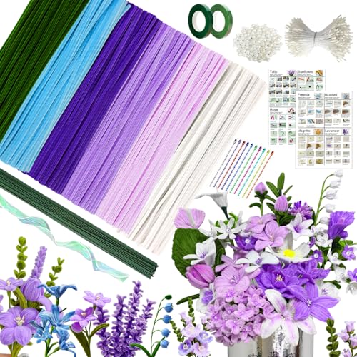 YEJIKJ Pfeifenreiniger Blumen Set, Tulip Bouquet Pfeifenreiniger Set Blumenstrauß,300 Stück Pfeifenputzer zum Basteln Blumen(6 Farben),Pfeifenputzer Blumen mit Blumenband,Geschenkband von YEJIKJ