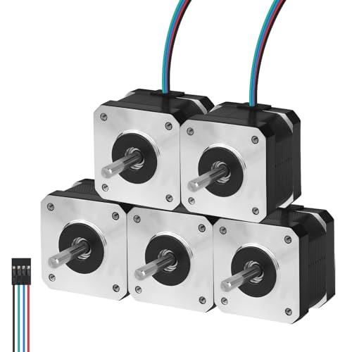 YEJMKJ Nema 17 Schrittmotor, 1,8 °, 2 Phasen, hohes Drehmoment, 0,29 Nm, bipolar, 42 x 33 mm, 0,4 A, 30 Ω, 4-Draht-Schaft, 24 mm, φ5 mm, 42 Schrittmotorkabel, 1 m, für 3D-Drucker, DIY-Roboter von YEJMKJ