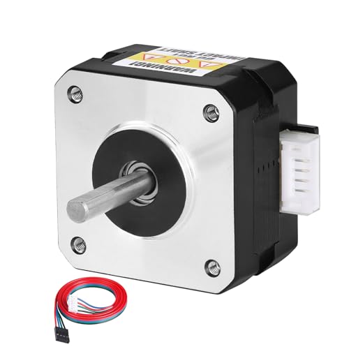 YEJMKJ Nema 17 Schrittmotor, 2 Phasen, 1,8 °, 0,26 Nm, hohes Drehmoment, bipolar, 26 mm, 2,0 A, 1,1 Ω, 4-Draht-Schaft, 24 mm, φ5 mm, 42 Schrittmotorkabel, 1 m, für 3D-Drucker, DIY-Roboter von YEJMKJ