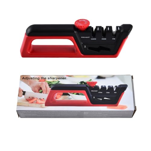 Knife Sharpening, Knife Sharpeners Professional, Knife Sharpener, 4 in 1 Kitchen Knife Sharpeningmanual Knife Sharperener Tool for Sharpening Kitchen Knives, Scissors (Red Gray) von YEKUYEKU