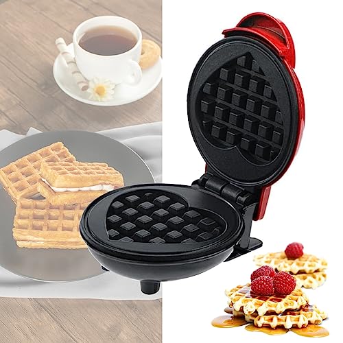 Mini Waffle Maker Machine, Heart-Shaped Waffle Maker Machine for Breakfast, Dessert, Sandwich von YEKUYEKU