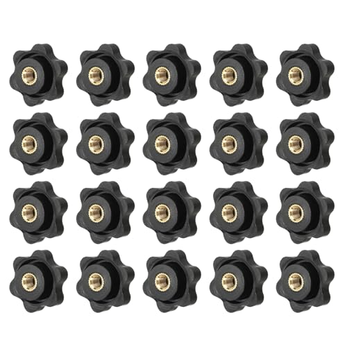 YELARXI Klemmmuttern, Knauf, Kunststoff, zum Anschrauben, Messing, Sternknäufe, gerändelt, M5, Innengewinde, Sechskantkopf, 2,5 cm Kopfdurchmesser, passend für Rasenmäher-Griffmaschinen (20 Stück von YELARXI