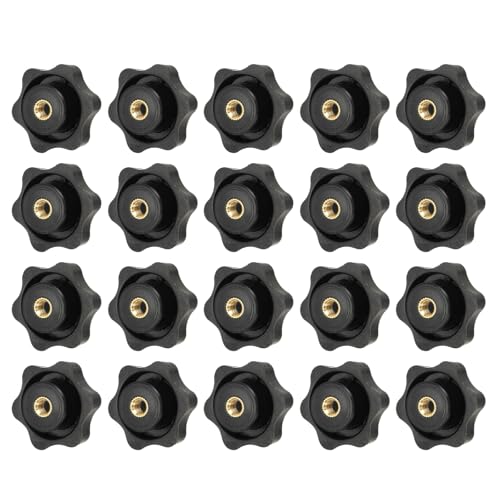 YELARXI Klemmmuttern, Knauf, Kunststoff, zum Anschrauben, Messing, Sternknäufe, gerändelt, M6, Innengewinde, Sechskantkopf, 3,8 cm Kopfdurchmesser, passend für Rasenmäher-Griffmaschinen (20 Stück von YELARXI