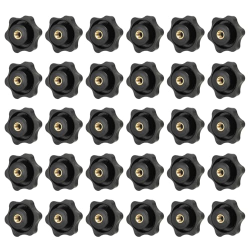 YELARXI Klemmmuttern, Knauf, Kunststoff, zum Anschrauben, Messing, Sternknäufe, gerändelt, M6, Innengewinde, Sechskantkopf, 3,8 cm Kopfdurchmesser, passend für Rasenmäher-Griffmaschinen (30 Stück von YELARXI