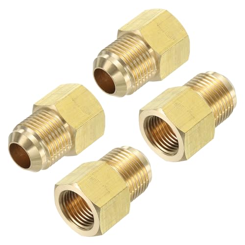 YELARXI Messing Flare Tube Fitting Kupplung Gasadapter 1/2 Zoll Außengewinde x 3/8 Zoll Innengewinde SAE-Gewinde Rohrverbinder passend für Klimaanlagen HVAC Automobilgrills (2 Stück, Gold) von YELARXI