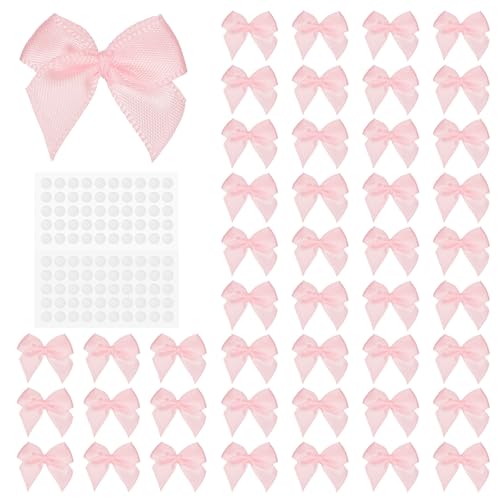 YELARXI Mini-Schleifen, kleine Satinband-Schleifen mit Klebepads, 2,5 cm, geeignet für Handwerk, Hochzeit, Party, Dekoration, Geschenkverpackung, Nähen, DIY (100 Stück, Kirschrosa) von YELARXI