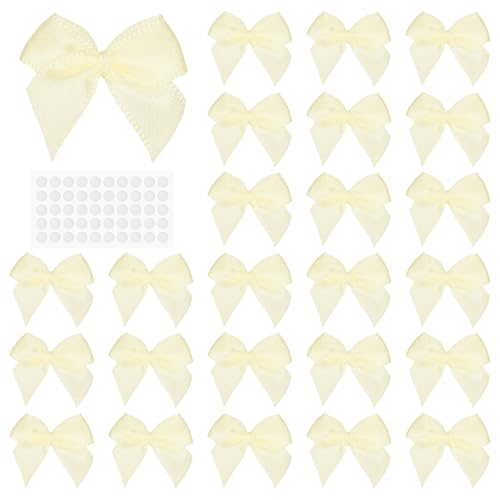 YELARXI Mini-Schleifen, kleine Satinband-Schleifen mit Klebepads, 2,5 cm, geeignet für Handwerk, Hochzeit, Party, Dekoration, Geschenkverpackung, Nähen, DIY (50 Stück, Beige) von YELARXI