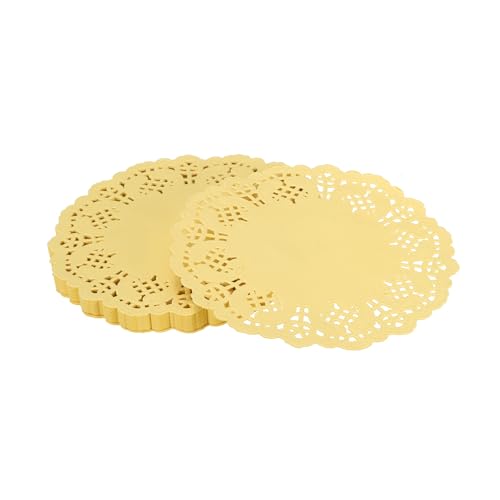 YELARXI Papierdeckchen, Papierspitzen-Deckchen, Einweg-Tischsets, rund, modern, dekorativ, 8,9 cm, passend für Kuchen, Desserts, Handwerk, gebackenes Grill, gebratenes Essen, Geschirr, 100 Stück, gelb von YELARXI